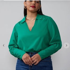 NY&C Plus High Cuff Puff Sleeve Top green 1X